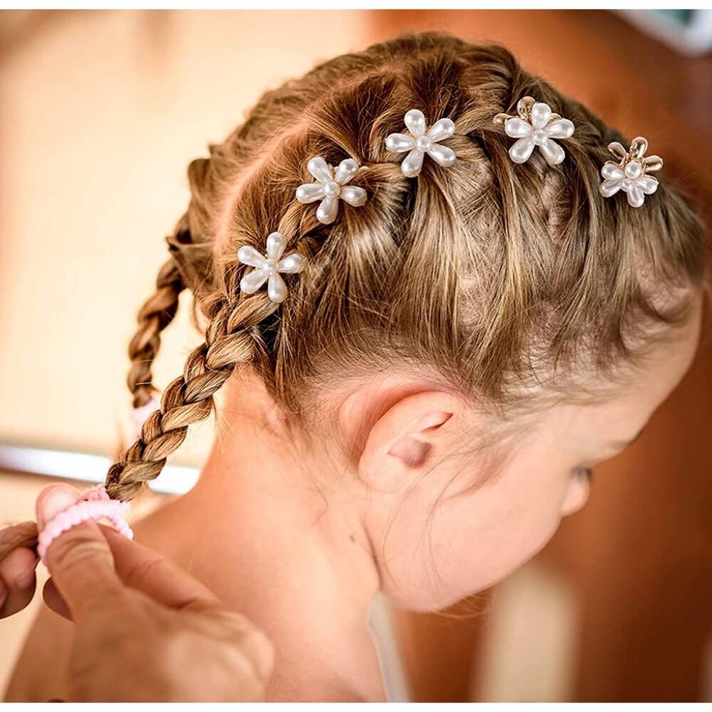Delicate 10 Pcs Mini Pearl Flower Claw Clips - Stylish and Functional Hairpins - Picture 4 of 6